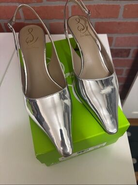 Sam Edelman Metallic Silver Pointed-Toe Slingback Mules